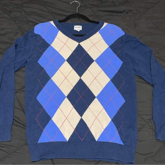 Old Navy Blue Argyle V-Neck (Med) - Picture 1 of 4